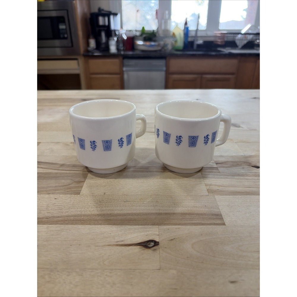 Vintage Oxford Coffee Tea Cups Blue Floral Pattern Brazil Set Of 2